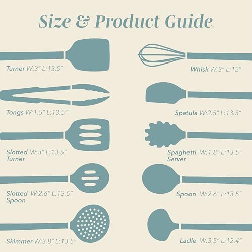 COOK WITH COLOR Silicone Cooking Utensils, Kitchen Utensil Set, Easy to Clean Silicone Kitchen Utensils, Cooking Utensils for Nonstick Cookware, Kitchen Gadgets Set, 10 Pieces, Teal