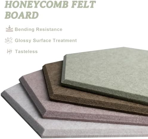 8 Pack Hexagon Cork Board Alternative for Walls Decor, 12" x 10" Self-Adhesive Felt Bulletin Board Tiles with 30 Pushpins, Acoustic Panels for Office,Classrooms (Minimalist Neutral)
