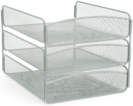 Safco Onyx Desktop Organizer, 3-Tier Paper Tray, Durable Steel Mesh Construction,Silver