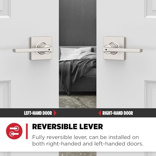 Kwikset Casey Door Handle, Privacy, Satin Nickel | Interior Lever | Keyless Turn Lock | Microban Protection | Pack of 2
