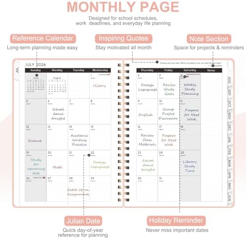 Planner 2026-2027, Weekly and Monthly Academic Planner, July 2026 - June 2027, Hardcover Calendar Agenda Book for School Year Planning, School Supplies for Teacher and Student, A5(6.3'' x 8.5'')
