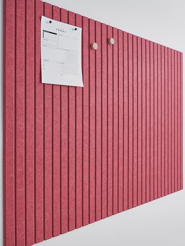 VIVELDA Felt Bulletin Board Tiles 48"x36" - 12-Pack Cork Board Alternative, Oeko-TEX Certified, NRC 0.95 Acoustic Wall Panels, Damage-Free Adhesive, Slatted Design, Home Office & Classroom (Burgundy)