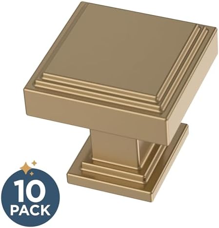 Franklin Brass 10 Pack Champagne Bronze Gold Cabinet Knobs 1 inch (25mm) Kitchen Cabinet Handles and Drawer Knobs for Cupboards, Dressers, Furniture, Bathroom Vanity |Stepped