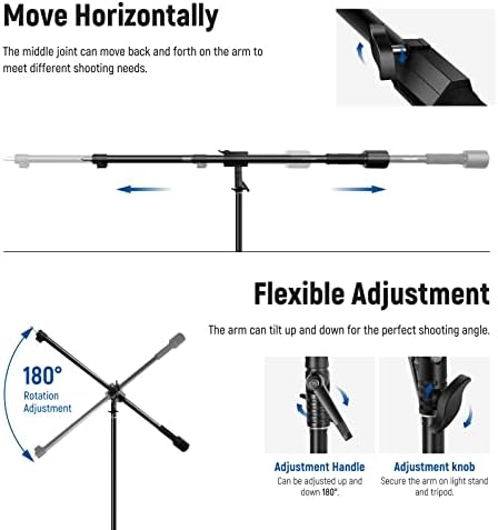 NEEWER Air Cushioned Aluminum Light Stand, 9.8ft/3m Adjustable Photography Stand with Boom Arm, Counterweight, Sandbag, 1/4" Screw for Softbox, Studio Flash, Umbrella, Ring Light, Max Load 5kg
