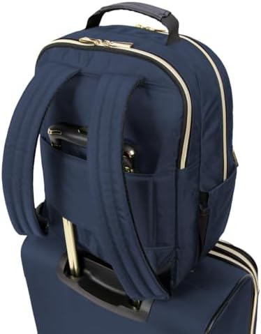 Kenneth Cole REACTION Chelsea 2-Piece Bundle - 17" 4-Wheel Spinner Underseat Carry-On Luggage & Matching 15" Laptop Backpack, Navy
