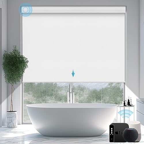 SmartWings Motorized Smart Roller Shades, 100% Blackout Vinyl Pure White