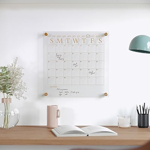 Martha Stewart Grayson 14" Acrylic Dry Erase Wall Calendar, Clear/Gold