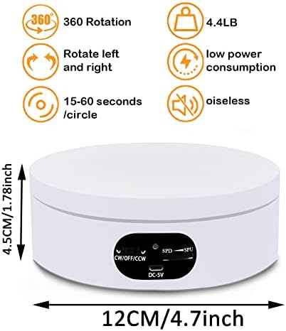 YVV Rotating Display Stand, 360 Degree Motorized Rotating Turntable, Adjustable Speed Rotating Display Stand, Electric Spinner for Photography Products Shows, Turner for Tumblers Display Base, White
