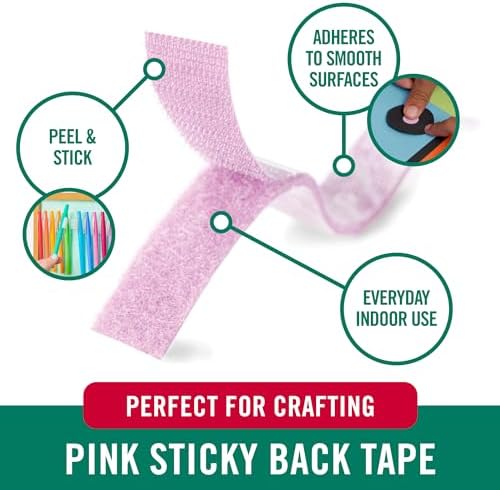 VELCRO Brand Colors Sticky Back Tape, Pink, 10ft Roll, Adhesive