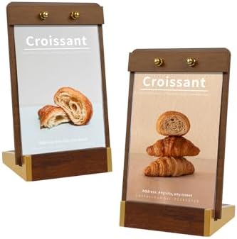 Mini 4X6 Acrylic Sign Holder Tabletop Vertical with Wood-Color Base