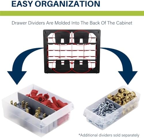 Akro-Mils 44-Drawer Plastic Drawer Storage Cabinet for Garage Organization, Bead Organizer, Building Bricks Storage, Teacher Toolbox, Makeup Organizer, 20-Inch W x 6-Inch D x 16-Inch H, 10144 Red