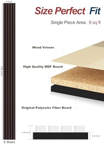 WoveN SounD Wood Panels for Wall, Brown, 4 Pack, 108x8 in