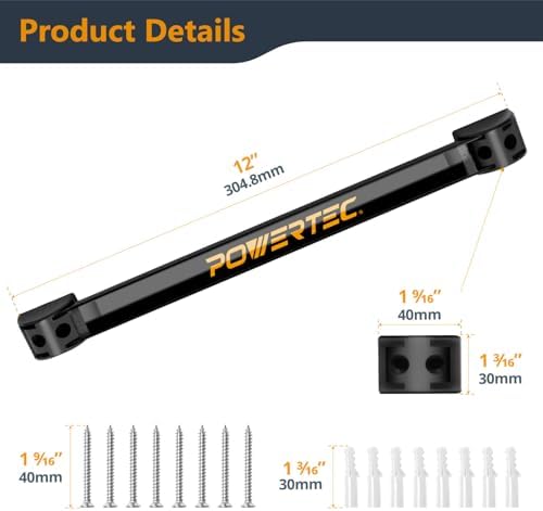POWERTEC 12 Inch Magnetic Tool Holder Strip (8-Pack), Heavy Duty Metal Magnet Bar Organizer for Garage, Workshop and Kitchen, Wall Mount Storage Rack with Screws