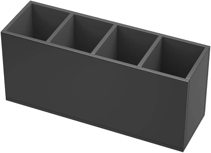 NIUBEE Acrylic Pen Holder 4 Compartments, Black Pencil Organizer Cup for Countertop Desk Accessory Storage (Black) | Scratch-resistant thick acrylic with 4 slots for pens, pencils, makeup brushes, office, vanity and school use