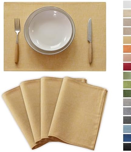 Demetex Yellow Placemats Set of 4 Fabric Table Place Mats for Dinner Heat Resistant Cloth Placemat for Kitchen Dining Tables, Yellow