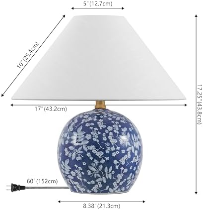 JONATHAN Y Felice Floral Ceramic Globe LED Table Lamp 17.25", Blue/White