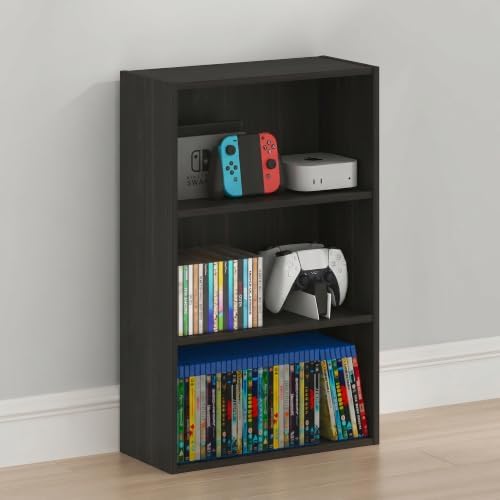 Furinno Basic DVD Shelf, 3-Tier CD Rack, Cube Storage, Espresso | 7 x 17 x 26, Open Shelf for DVD Blueray Game Disc, Organizer Media Shelf, for Living Room, Bedroom, Home Office