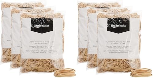 Amazon Basics Rubber Bands, Office Supplies, Size 33 (3-1/2 x 1/8 Inch), Stretchy, 600 Bands/1 lb Pack, 6-Pack, Tan