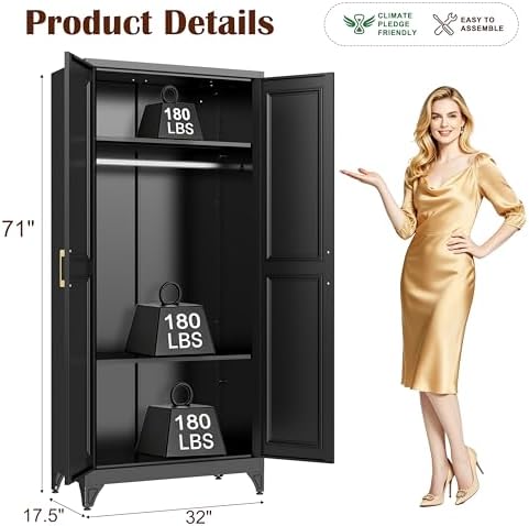 SteeLoong Metal Wardrobe Cabinet,Armoire Wardrobe Closet with Hanging Rod
