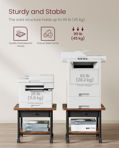 VASAGLE 2-Tier Printer Stand with Locking Wheels, Under Desk Printer Table