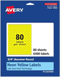 Avery Printable Round Labels, Sure Feed Technology, 3/4" Diameter, Neon Yellow Labels, Print-to-the-Edge, Laser/Inkjet, 6,400 Total, Great for Price Stickers and Mailing Seals