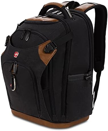 SwissGear Tool Bag Backpack, Fits Up to 17-Inch Laptop, Work Pack PRO, Black/Brown Canvas