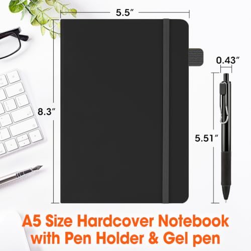 10 Pack Lined Journal Notebook with Pen, A5 Hardcover Leather Journal 5.5"*8.3", Black 136 Pages College Ruled Notebooks and Pen Set for Office School Business Supplies