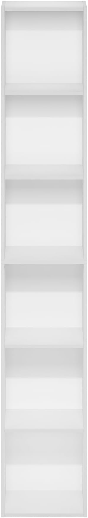 Furinno LUDER Book Shelf, 6-Tier Tall Modern Bookshelf, Bookcase with Open Shelves, 9.3 x 12 x 71, for Living Room, Bedroom, Home Office, White
