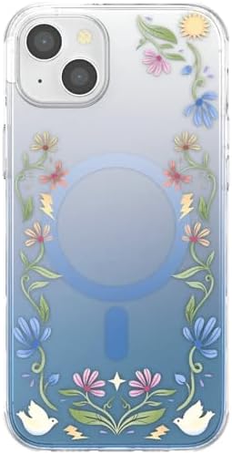 PopSockets iPhone 14 Plus Phone Case with MagSafe, Wireless Charging Compatible, Disney - Boho Wildflowers Blue