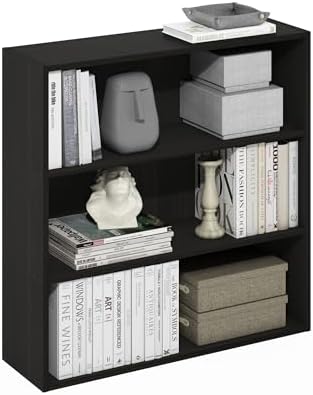 Furinno PASIR Book Shelf, 3-Tier Bookshelf with Open Storage Shelf, Standing Bookcase, 9.3 x 31.3 x 31.5, Easy Assembly, for Living Room, Bedroom, Home Office, Espresso
