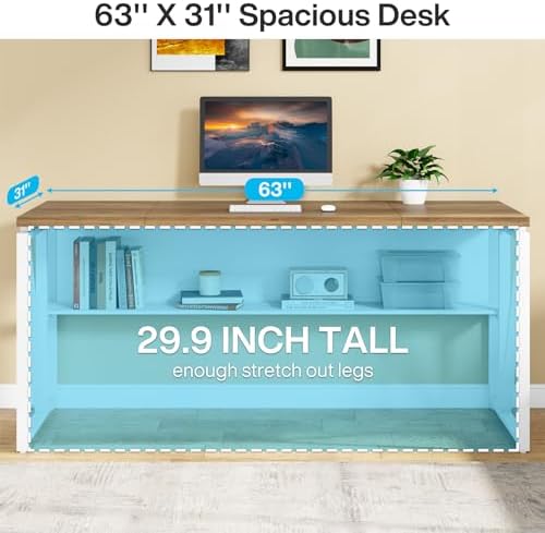 Tribesigns L Shaped Desk with Drawer,63" Executive Computer Desk and lateral File Cabinet, 2 Piece Home Office Furniture for Hanging File, Cabinet with Doors