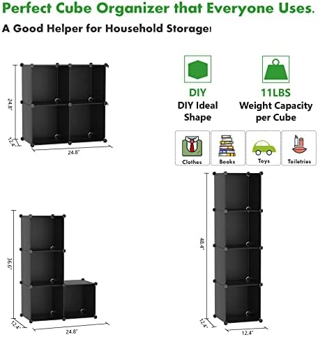 C&AHOME Plastic Cube Storage Organizer, 4-Cube Shelves Units, Black