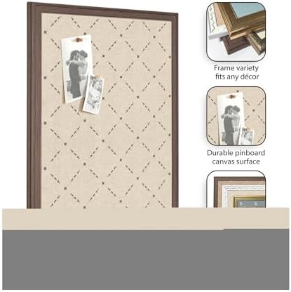 Kate and Laurel Framed Fabric Pinboard 26 x 20, Green Lattice Pattern Printed Linen Classic Bulletin Board for Use as a Vision Board or Wall Organization, Florence Silver Frame