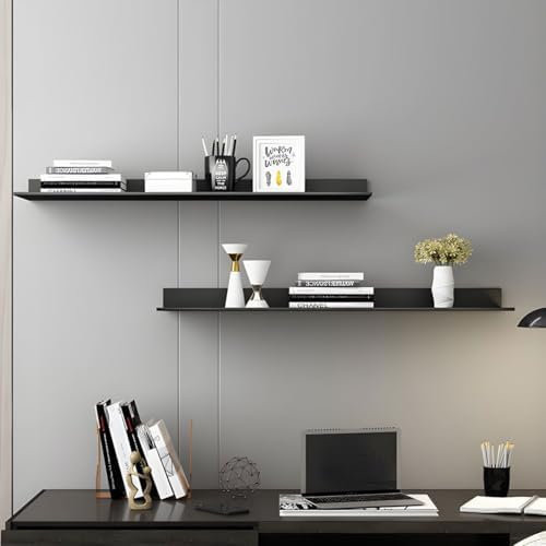 Metal Bookshelf Wall Mounted Contemporary Bookcase Office Aluminum Alloy Wallmounted Storage Shelf Living Room Bookshelf Metal Partition Single-layer Display Shelf Black 39.4"L x 8.3"W x 3.1"H