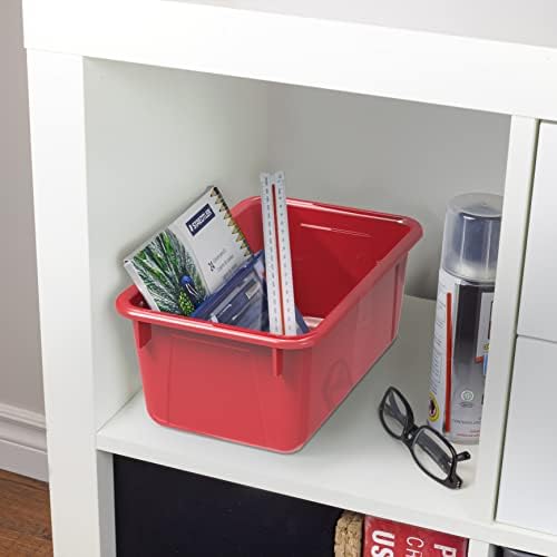 Storex Small Cubby Bins – Plastic Storage Containers for Classroom with Non-Snap Lid, 12.2 x 7.8 x 5.1 inches, Red, 5-Pack (62407A05C)