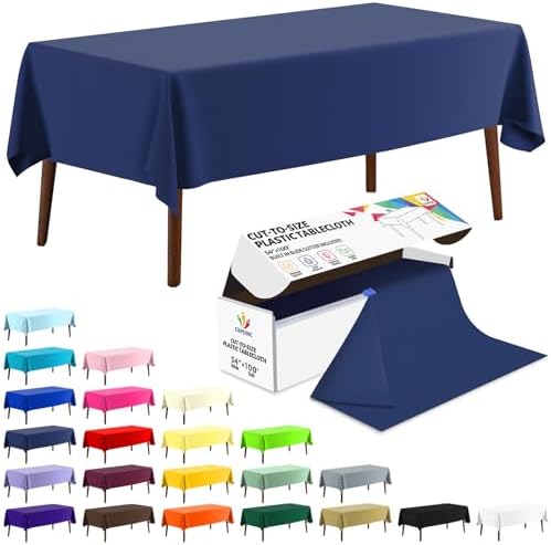 CXPSINC 54 Inch X 100 Feet Plastic Table Cover Roll Disposable Tablecloth with Slide Cutter for All Type/Shape Tables | Party, Banquet, Birthdays, Weddings(Navy Blue, 100 Feet)