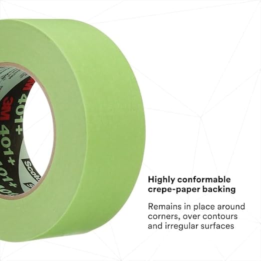 3M High Performance Green Masking Tape 401+, 48 mm x 55 m, 1 Roll | Superior Adhesion, Clean Removal, Highly Conformable, Paint-Bleed Resistant