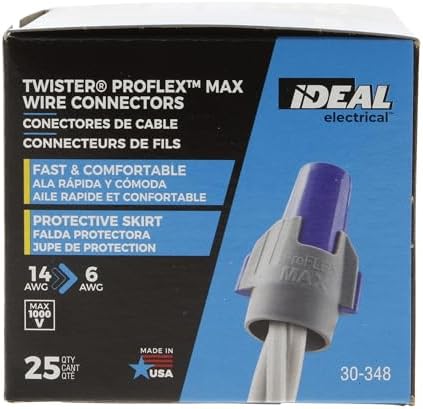 Ideal Electrical Twister Proflex MAX (30-348) Blue/Gray Wire Connector, Box of 25 — Smooth Twist-On Wire Nuts for Wiring 3-Way Switches, GFCI Outlets, and More