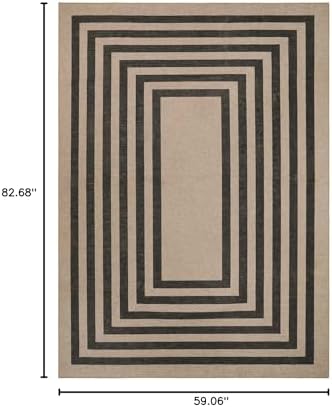 Lahome Modern Easy Jute Dining Room Rug, 5x7 Black Geometric Outdoor Rug