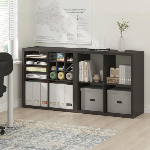 Furinno Cubicle Book Shelf Set of 2, 4-Cube Bookshelf, Black Dark Oak
