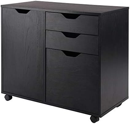 Winsome Halifax Mobile Storage Cabinet with 1 Large Door & 3 Drawers, Black