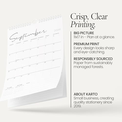 Karto Wall Calendar 2026-2027 11x17 in - Cursive | July 2026 to December 2027, Vertical, Boosts Productivity, Easy Monthly Planning