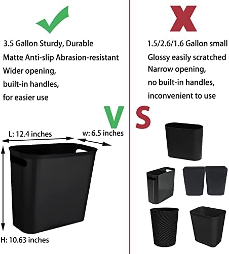 Small Bathroom Trash Can 3.5 Gallon Slim Plastic Garbage Can, Black