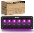 Nilight 6 Gang Rocker Switch Panel w/Purple LED Light 5Pin On Off Pre-Wired
