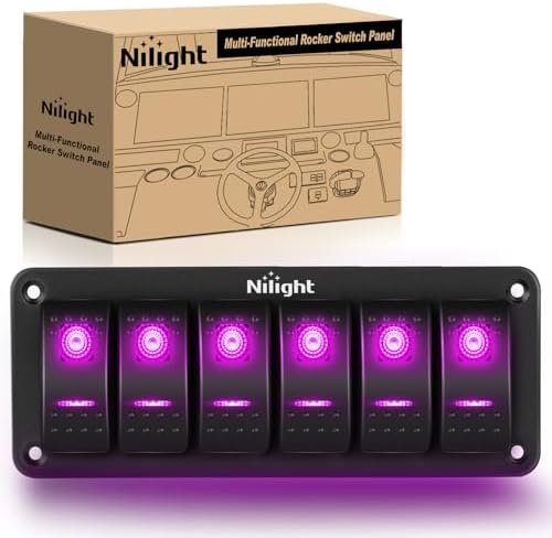 Nilight 6 Gang Rocker Switch Panel w/Purple LED Light 5Pin On Off Pre-Wired