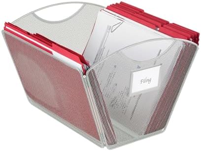 Safco Onyx Mesh Letter-Size Desktop Tub Filer, Durable Steel Mesh Construction, Collapsible For Compact Storage, Integrated Handles, Silver
