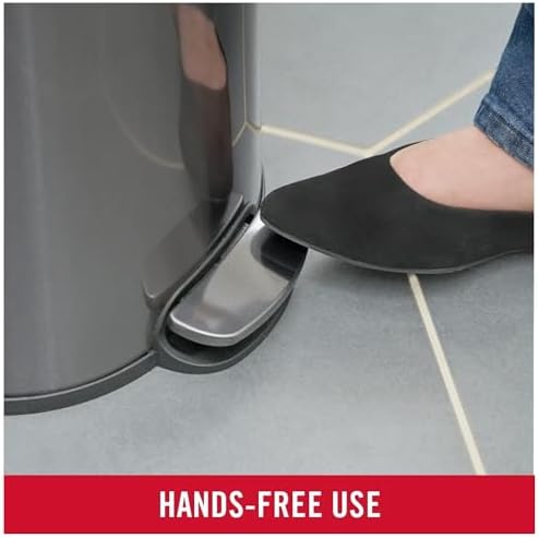 Rubbermaid Stainless Steel Semi-Round Step-On Trash Can, 1.6-Gallon, Charcoal, Small Wastebasket with Lid for Home/Kitchen/Bathroom/Office