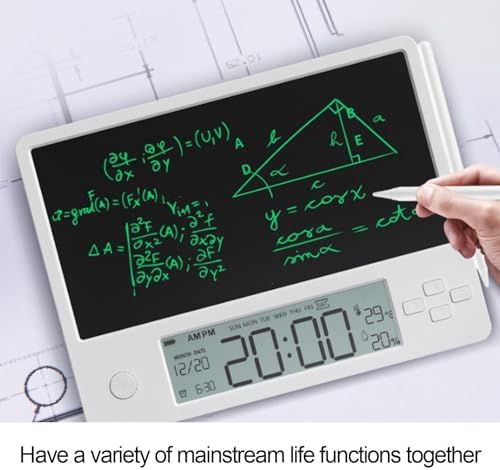 Electronic Calendar with Notepad Time Date Temperature Humidity Display Rechargeable Desktop Calendar LCD Writing Tablet for Office Business Home