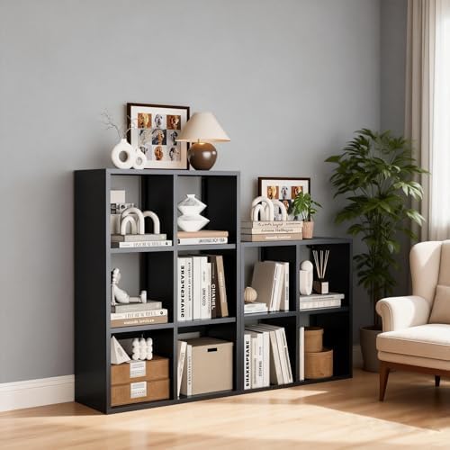 4 Cube Organizers and Storage, Open Shelf Storage, Includes 4 Corner Bumpers, Space-Saving Vertical Storage for Living Room, Home Office, 41.7" H x 27.6" W x 11.8" D, Black