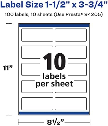 Avery® Printable Durable White Rectangle Labels, Sure Feed® Technology, 1.5" x 3.75", Print-to-the-Edge, Waterproof Labels, Laser & Pigment-Based Inkjet Compatible, 100 Total